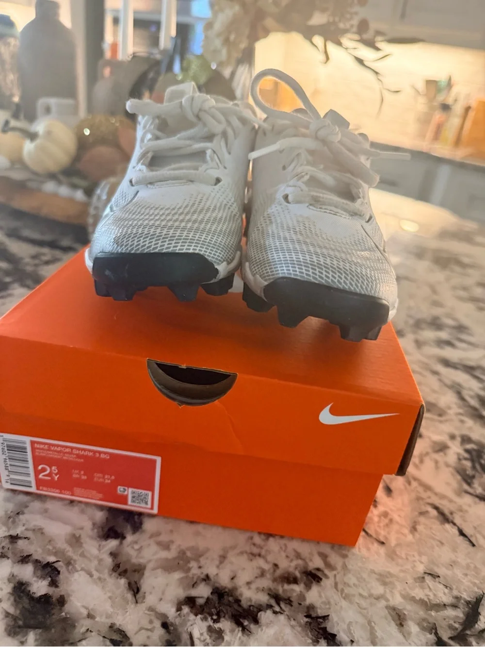 Nike Vapor Shark 3 Football Cleats Size 2.5 Youth White Grey Black